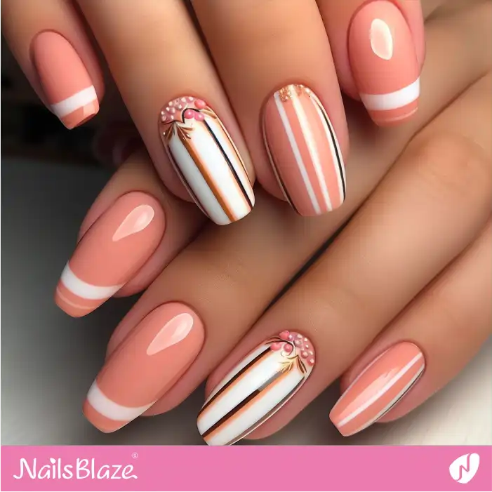 Double and Triple French and Striped Peach Fuzz Nail Design | Color of the Year 2024 - NB1865